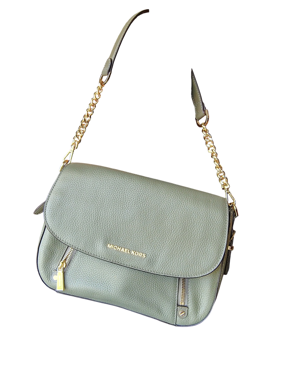 Michael Kors Olive Green Leather Shoulder Bag with Gold Chain Detail